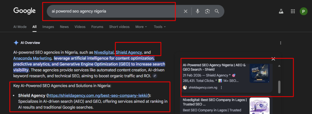 How to get customers from Google Nigeria traffic growth chart SEO mistakes Nigerian businesses make common fixes infographic Best SEO strategies for Nigerian businesses 2026 roadmap visual Nigeria small business organic traffic increase illustration Shield Agency Nigeria Google customers strategy dashboard UK cleaning company SEO AEO 210% revenue case study graphic Nigerian SME search visibility improvement example