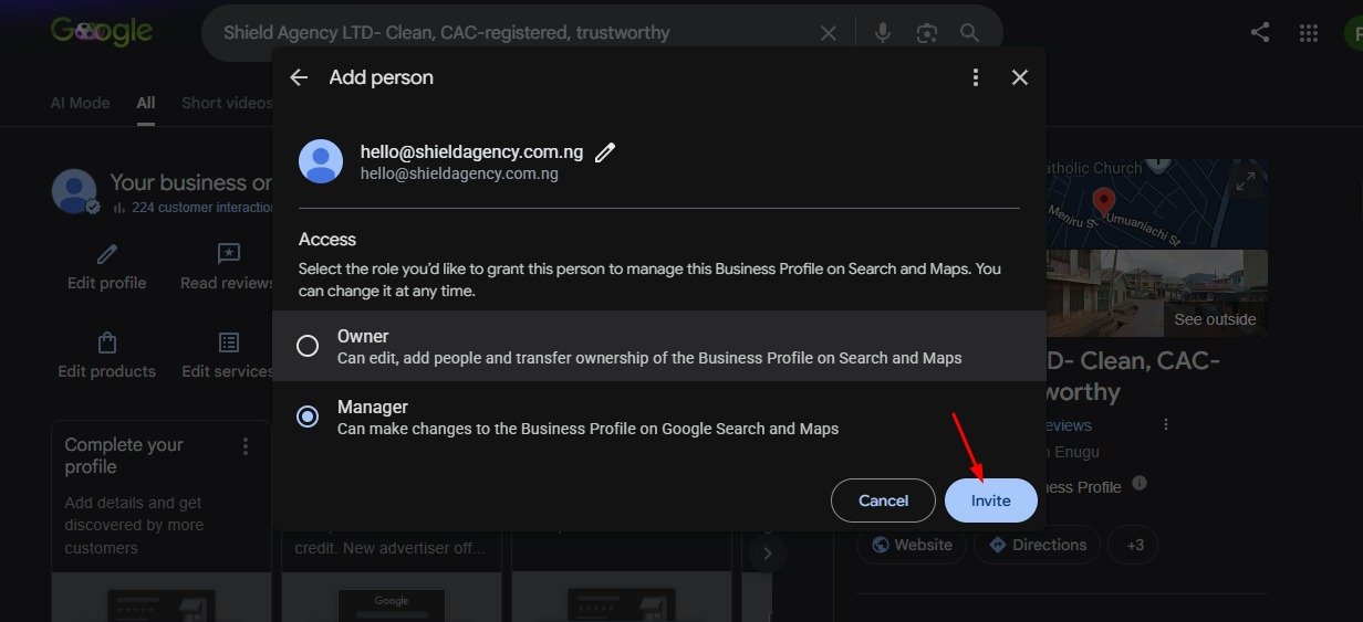 Step 5: Fill fields and click Invite